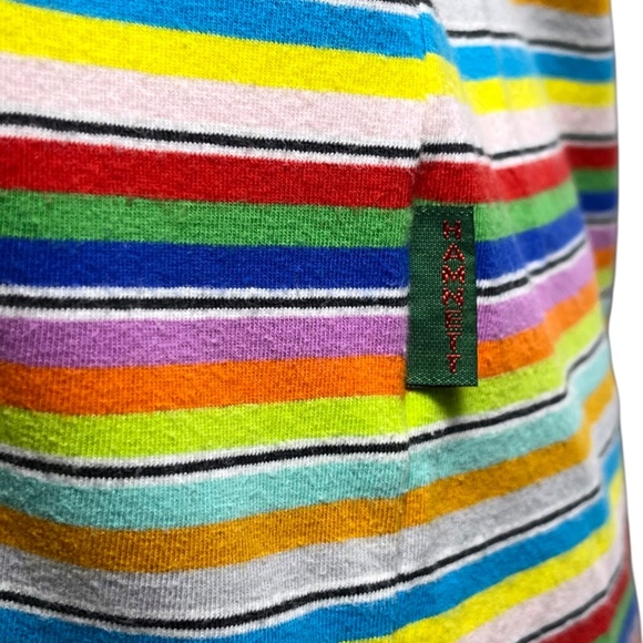 Katharine Hamnett Denim Vibrant Rainbow Striped V-Neck Short Sleeve T-Shirt sz L - Picture 5 of 8